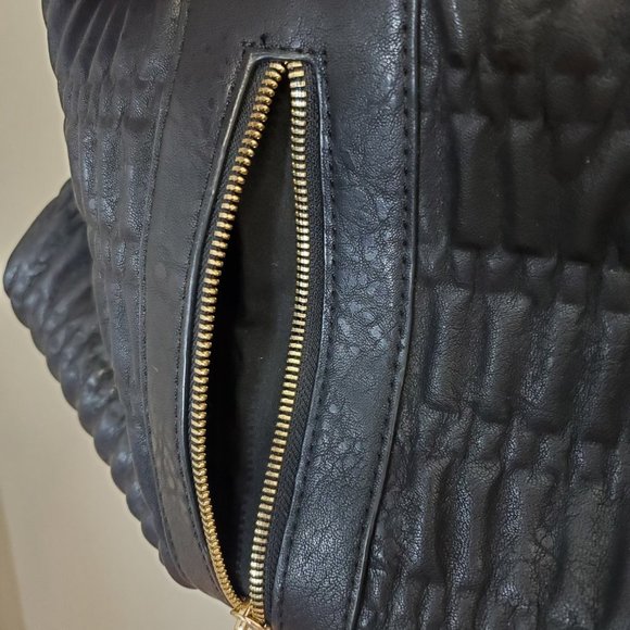 Michael Kors Large Black Fold over Purse gold LOGO hardware quilted body - Picture 7 of 11